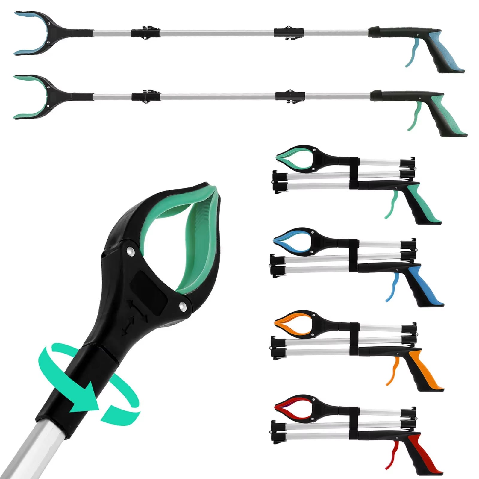 GripFizy 43-Inch Reacher Grabber Tool - Extra Long Foldable Pickup Tool, Non-Slip TPR Jaw