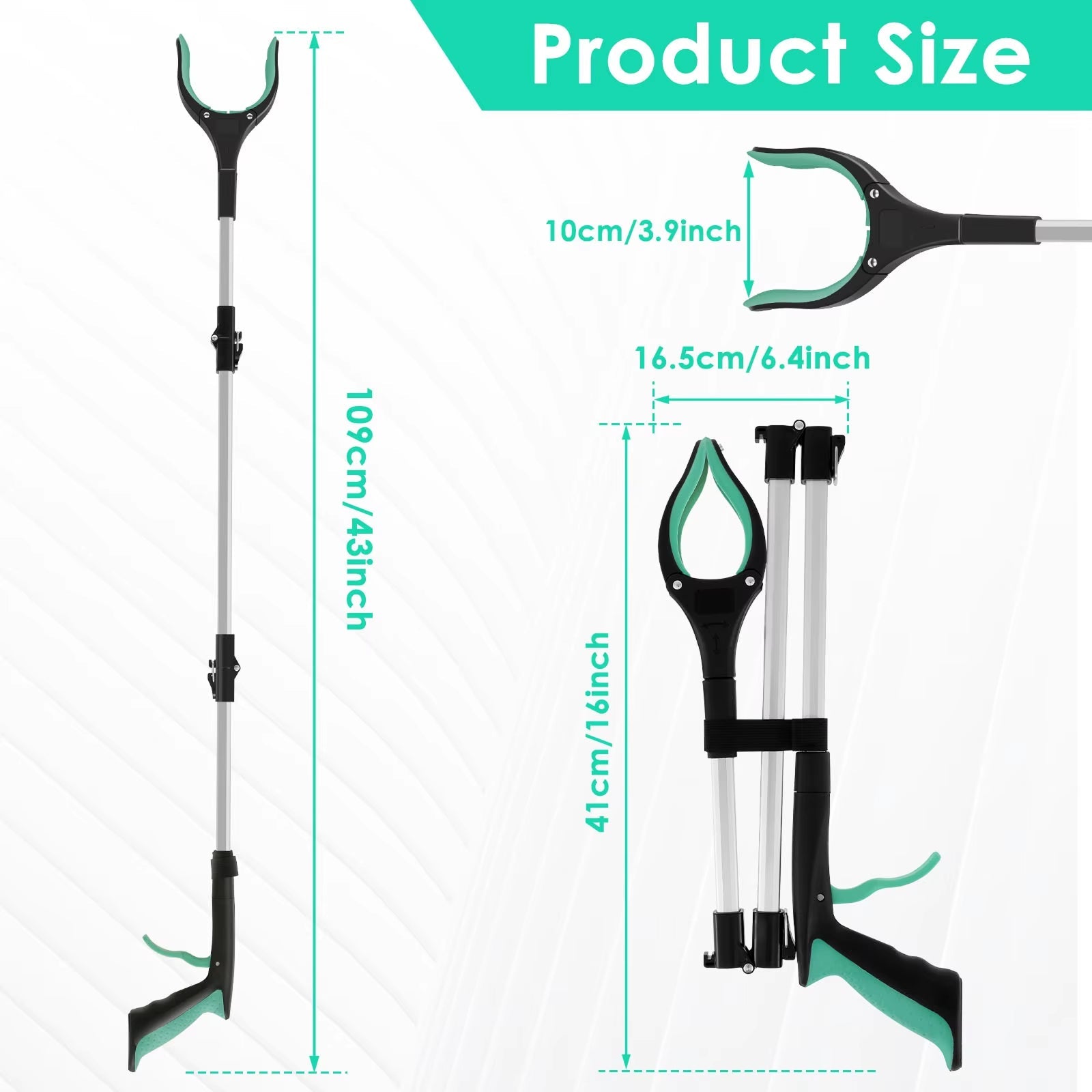 GripFizy 43-Inch Reacher Grabber Tool - Extra Long Foldable Pickup Tool, Non-Slip TPR Jaw
