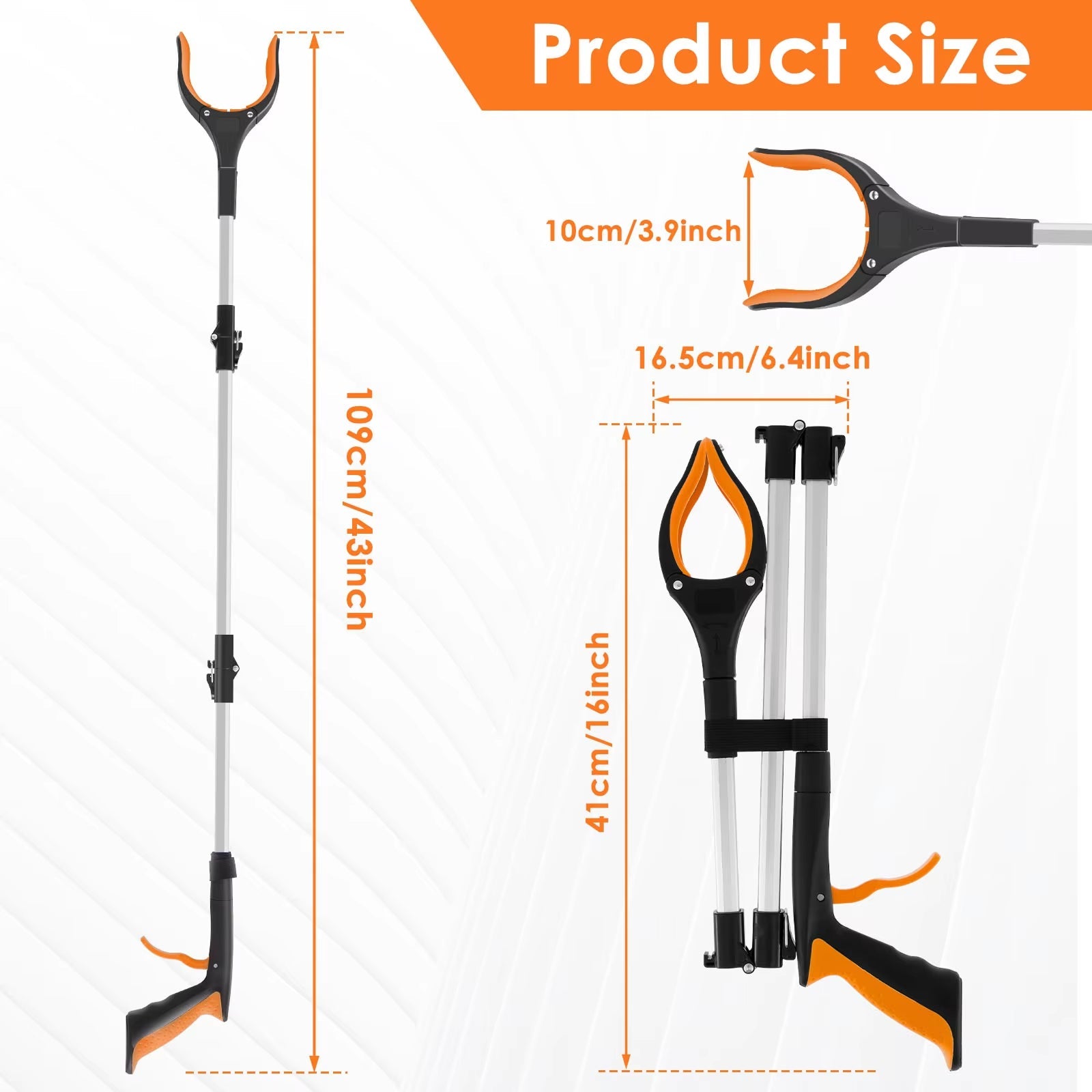 GripFizy 43-Inch Reacher Grabber Tool - Extra Long Foldable Pickup Tool, Non-Slip TPR Jaw