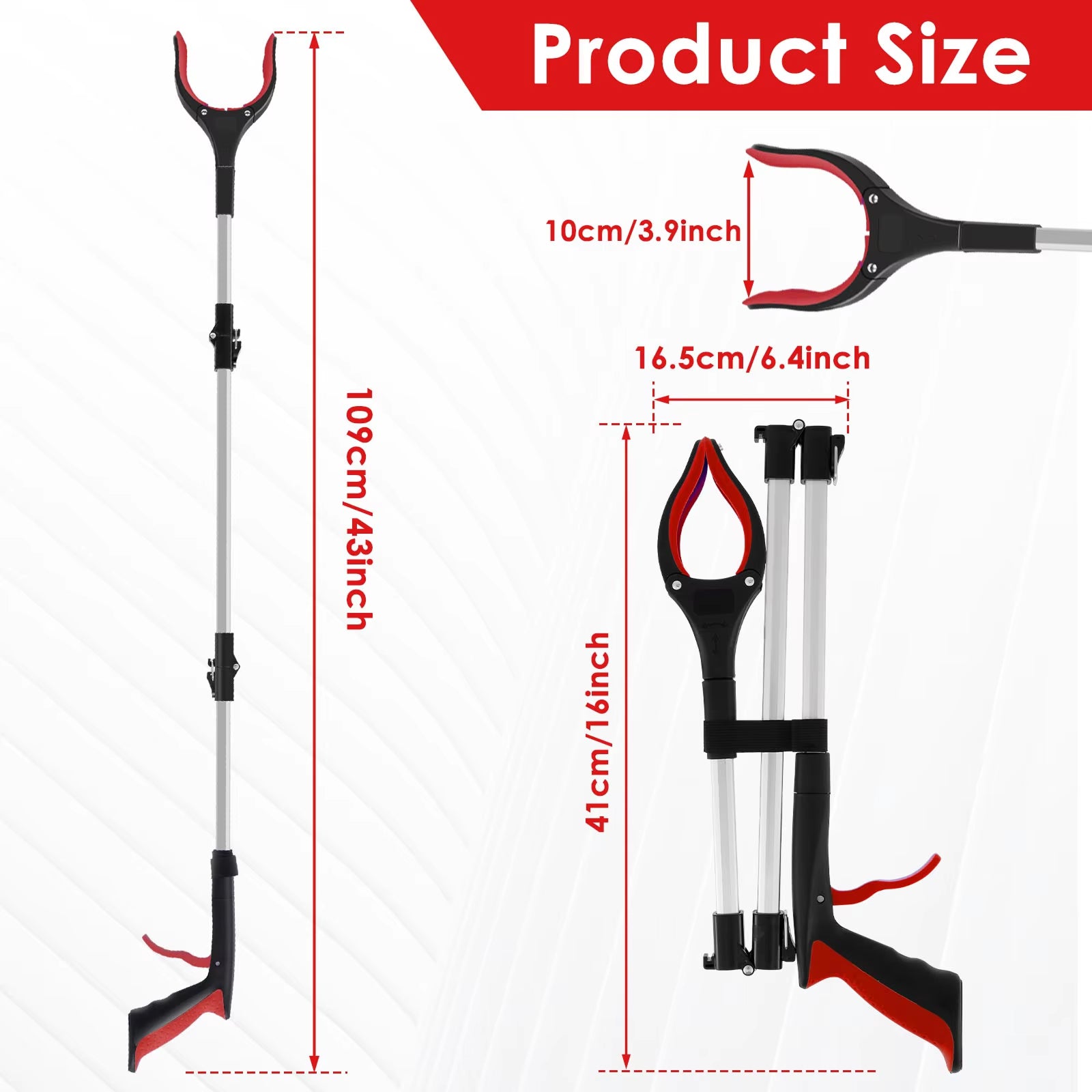 GripFizy 43-Inch Reacher Grabber Tool - Extra Long Foldable Pickup Tool, Non-Slip TPR Jaw