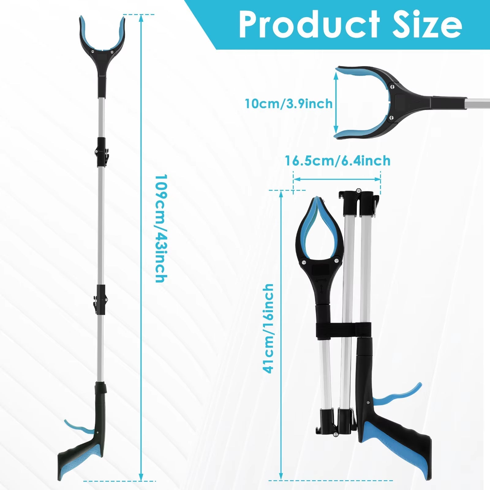 GripFizy 43-Inch Reacher Grabber Tool - Extra Long Foldable Pickup Tool, Non-Slip TPR Jaw