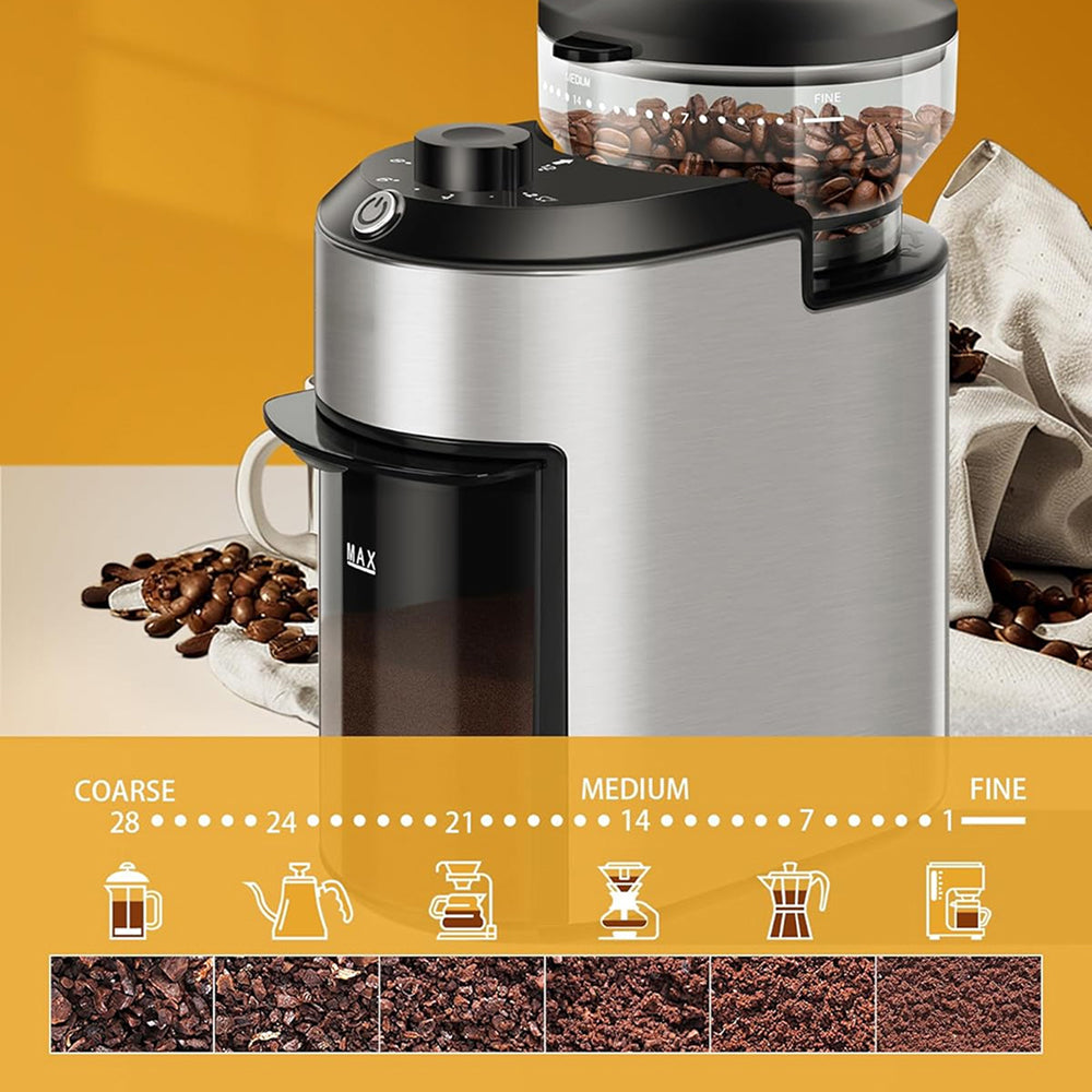GrixFeni 28-Setting Precision Burr Coffee Grinder for Barista Results