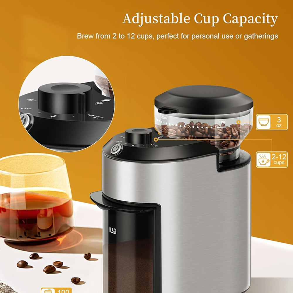 GrixFeni 28-Setting Precision Burr Coffee Grinder for Barista Results