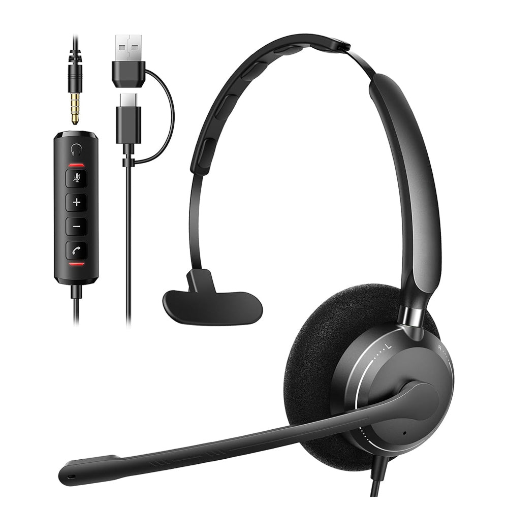 HedivLex Office Headset 99% ENC Noise Cancellation Triple Connectivity USB-C 3.5mm
