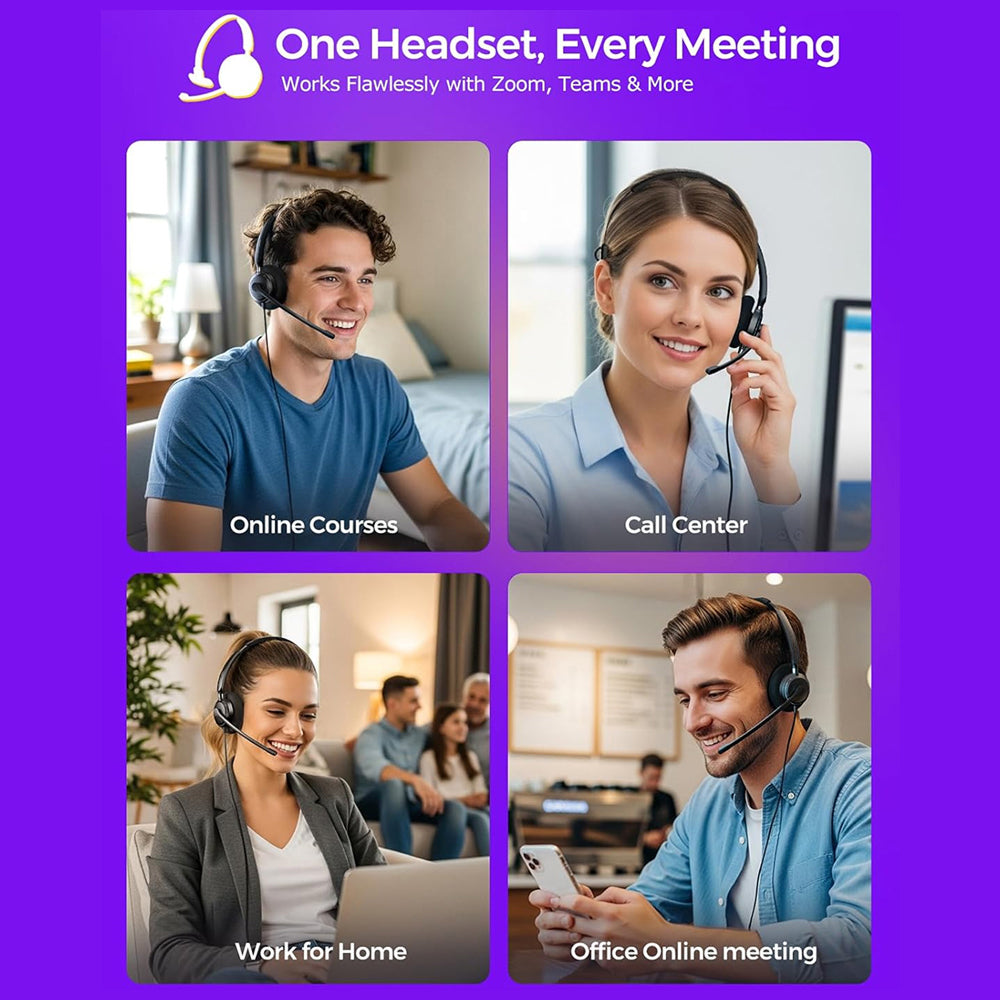 HedivLex Office Headset 99% ENC Noise Cancellation Triple Connectivity USB-C 3.5mm