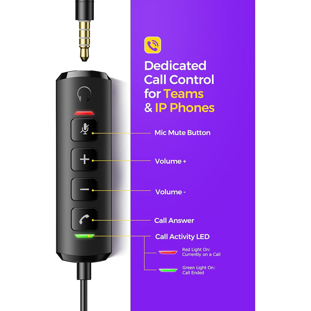 HedivLex Office Headset 99% ENC Noise Cancellation Triple Connectivity USB-C 3.5mm