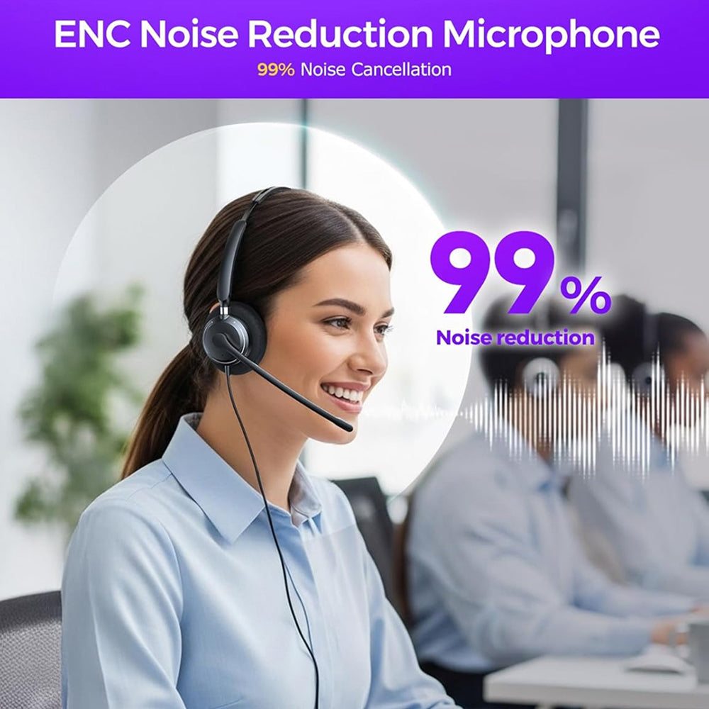 HedivLex Office Headset 99% ENC Noise Cancellation Triple Connectivity USB-C 3.5mm
