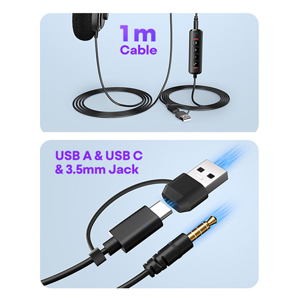HedivLex Office Headset 99% ENC Noise Cancellation Triple Connectivity USB-C 3.5mm