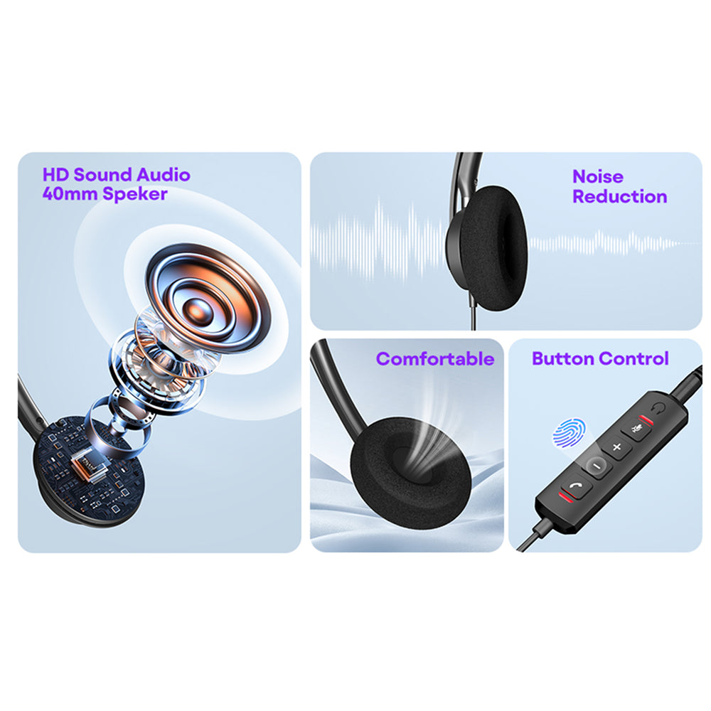 HedivLex Office Headset 99% ENC Noise Cancellation Triple Connectivity USB-C 3.5mm