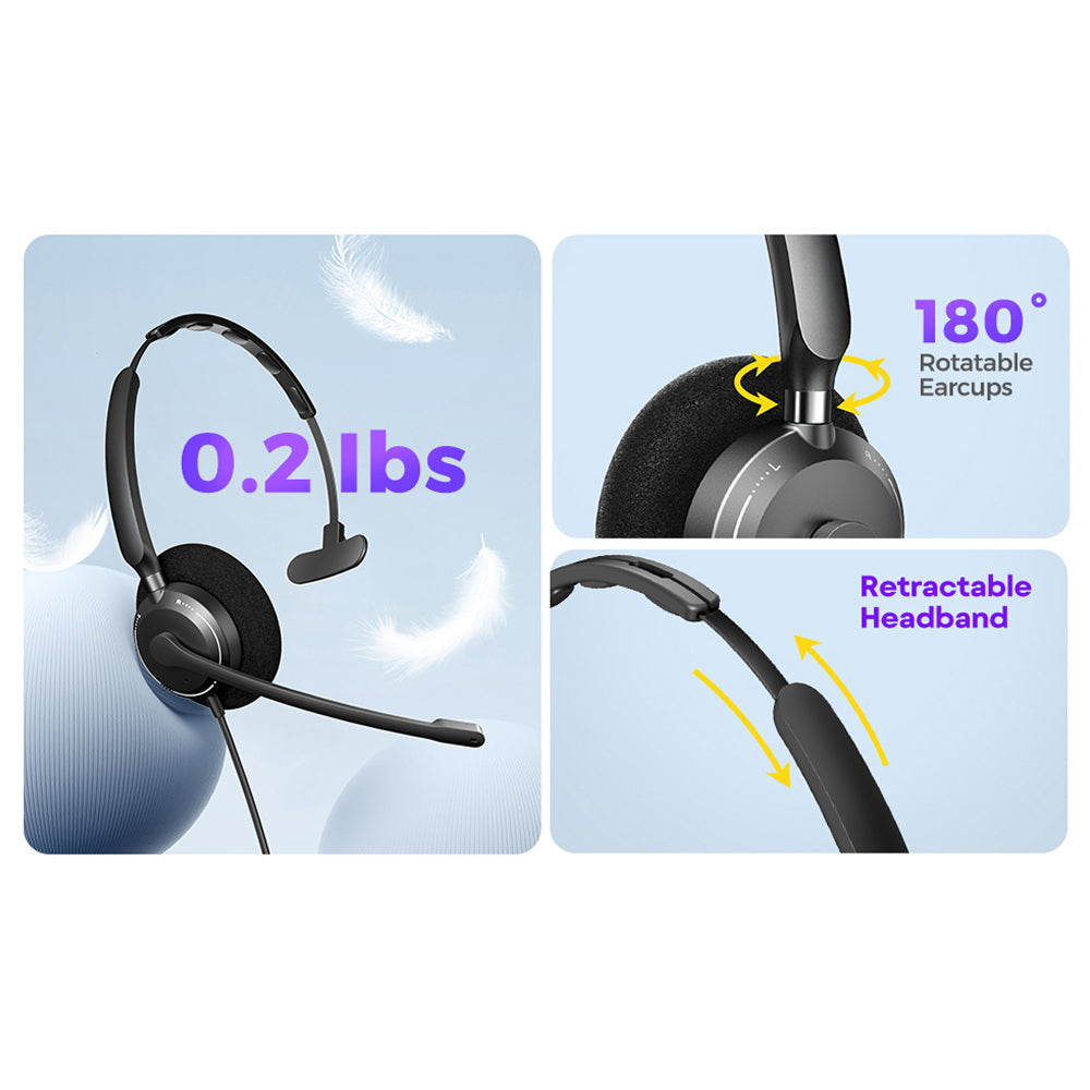 HedivLex Office Headset 99% ENC Noise Cancellation Triple Connectivity USB-C 3.5mm