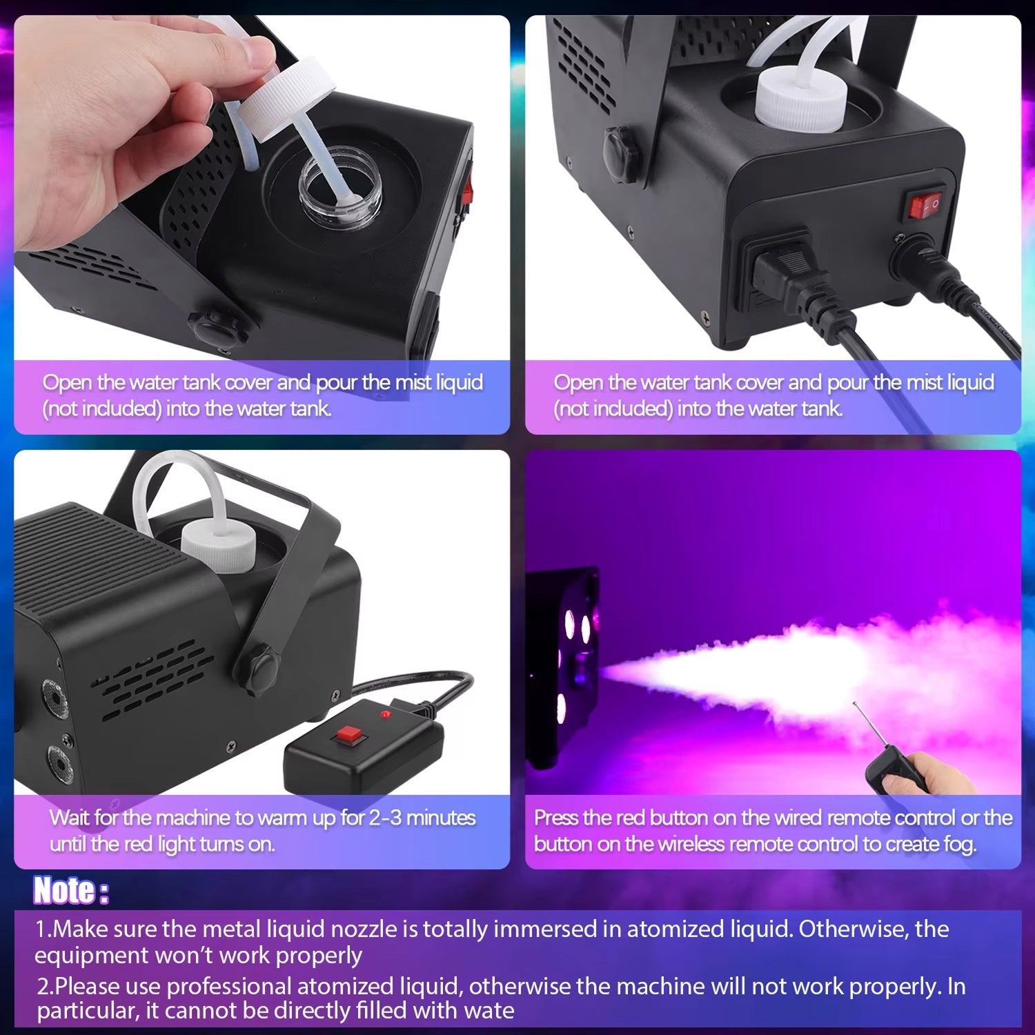 HexieMist 6500 CFM Fog Machine with 12 Color RGB LED Lights, Dual Remote Control and 2-Minute Rapid Warm-Up