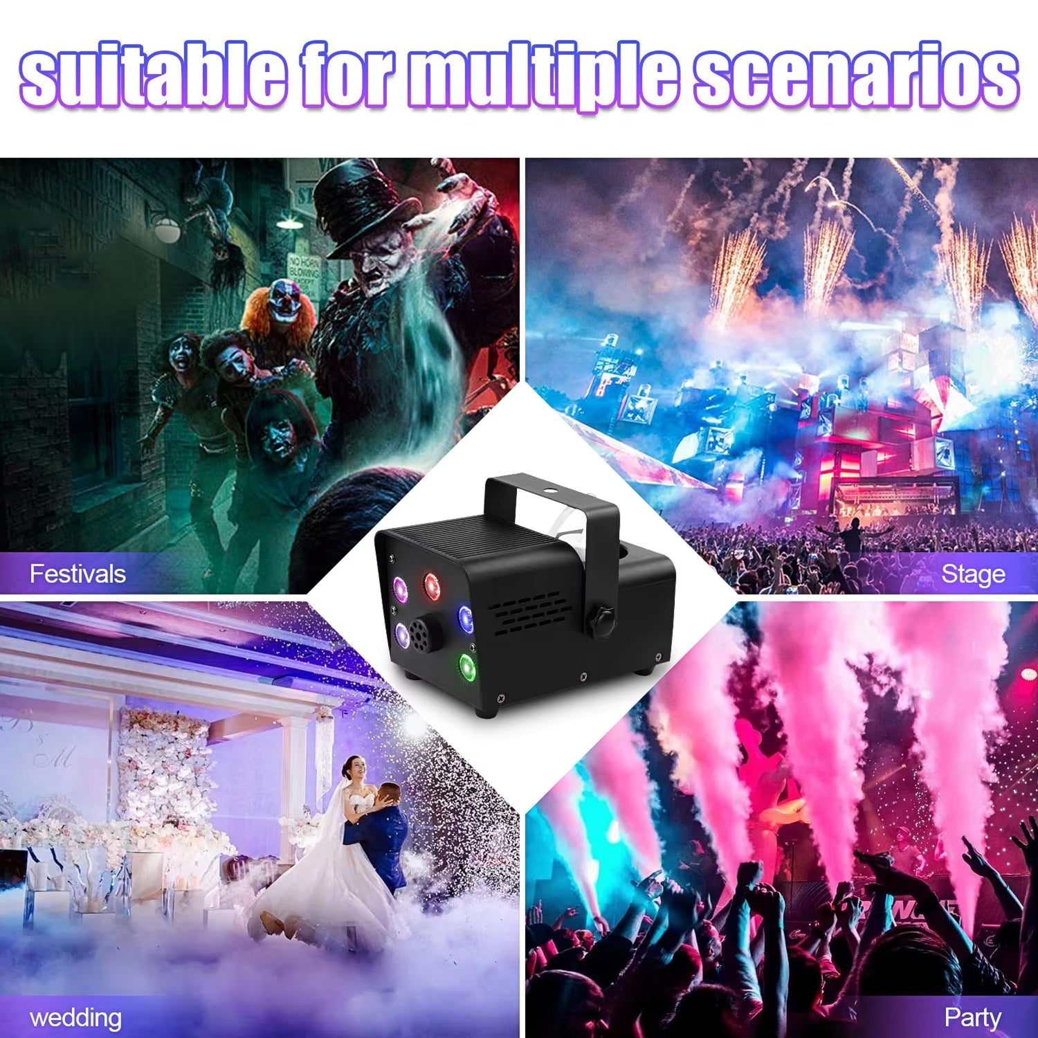 HexieMist 6500 CFM Fog Machine with 12 Color RGB LED Lights, Dual Remote Control and 2-Minute Rapid Warm-Up