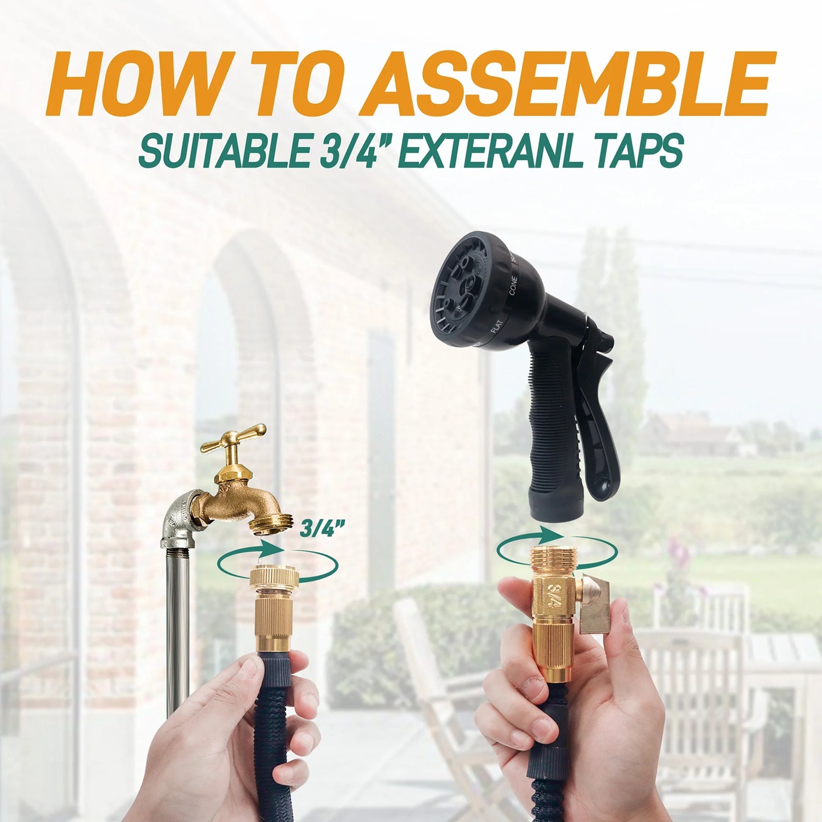 HosiExpi Expandable Garden Hose with 3x Rapid Extension, 3750D Polyester Outer Shell and 8-Pattern Heavy-Duty Spray Nozzle