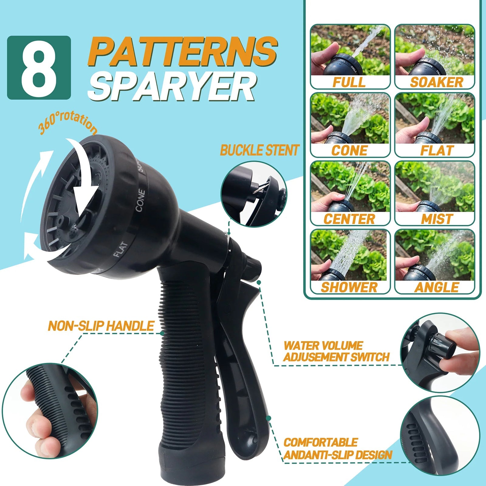 HosiExpi Expandable Garden Hose with 3x Rapid Extension, 3750D Polyester Outer Shell and 8-Pattern Heavy-Duty Spray Nozzle