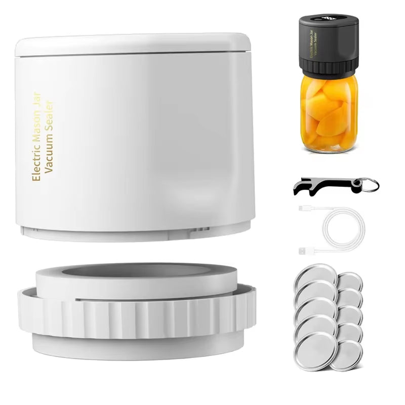 JaryLeki Cordless Mason Jar Vacuum Sealer with -60kPa Professional Suction, Intelligent Auto-Stop Timer and Universal Jar Compatibility