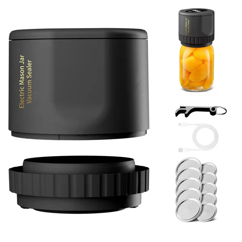 JaryLeki Cordless Mason Jar Vacuum Sealer with -60kPa Professional Suction, Intelligent Auto-Stop Timer and Universal Jar Compatibility
