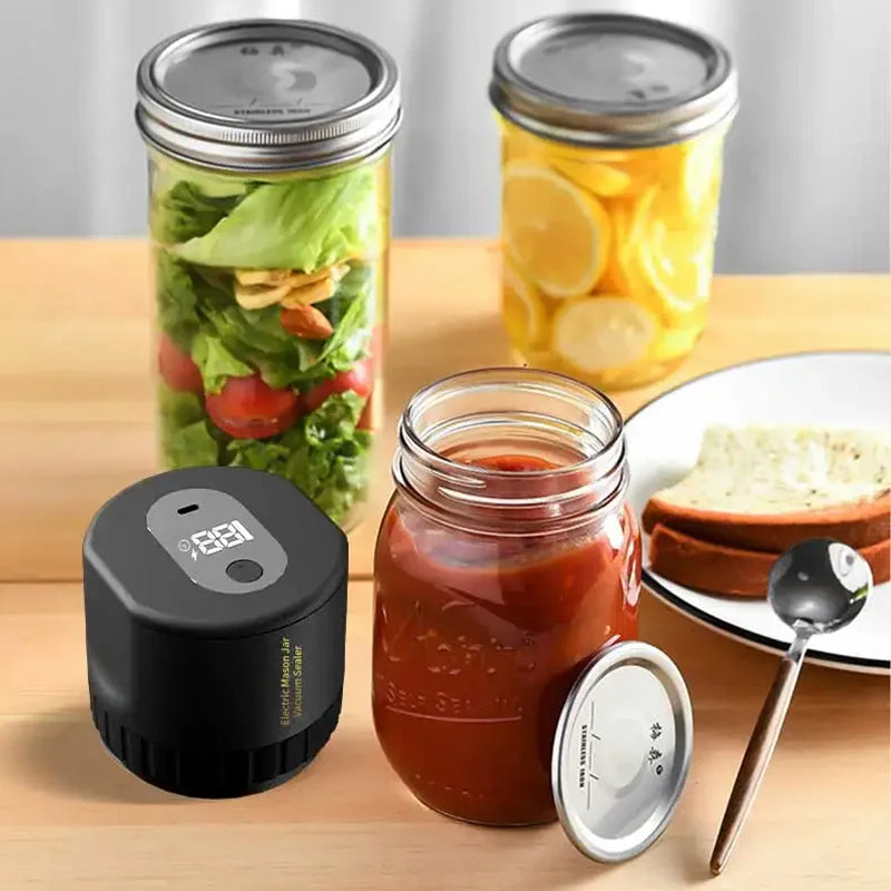 JaryLeki Cordless Mason Jar Vacuum Sealer with -60kPa Professional Suction, Intelligent Auto-Stop Timer and Universal Jar Compatibility