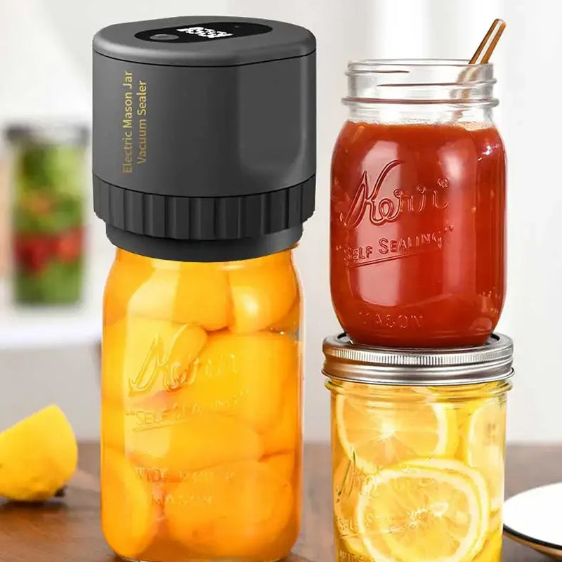 JaryLeki Cordless Mason Jar Vacuum Sealer with -60kPa Professional Suction, Intelligent Auto-Stop Timer and Universal Jar Compatibility
