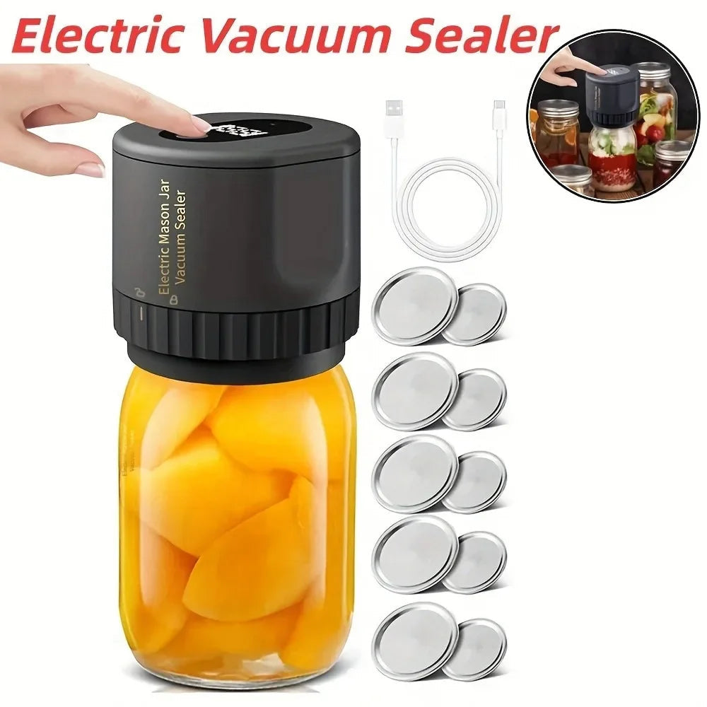 JaryLeki Cordless Mason Jar Vacuum Sealer with -60kPa Professional Suction, Intelligent Auto-Stop Timer and Universal Jar Compatibility
