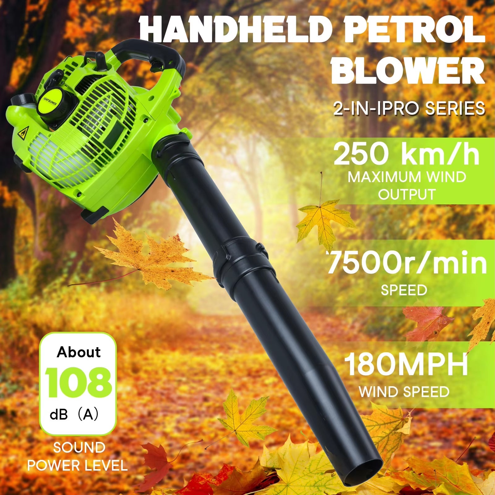 JetoTurb Gas Leaf Blower - 380CFM High-Volume Airflow, 180MPH Wind Speed, 2-Stroke Engine with Easy-Start
