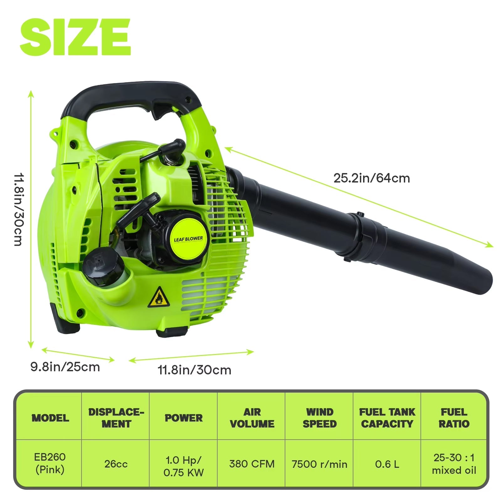 JetoTurb Gas Leaf Blower - 380CFM High-Volume Airflow, 180MPH Wind Speed, 2-Stroke Engine with Easy-Start