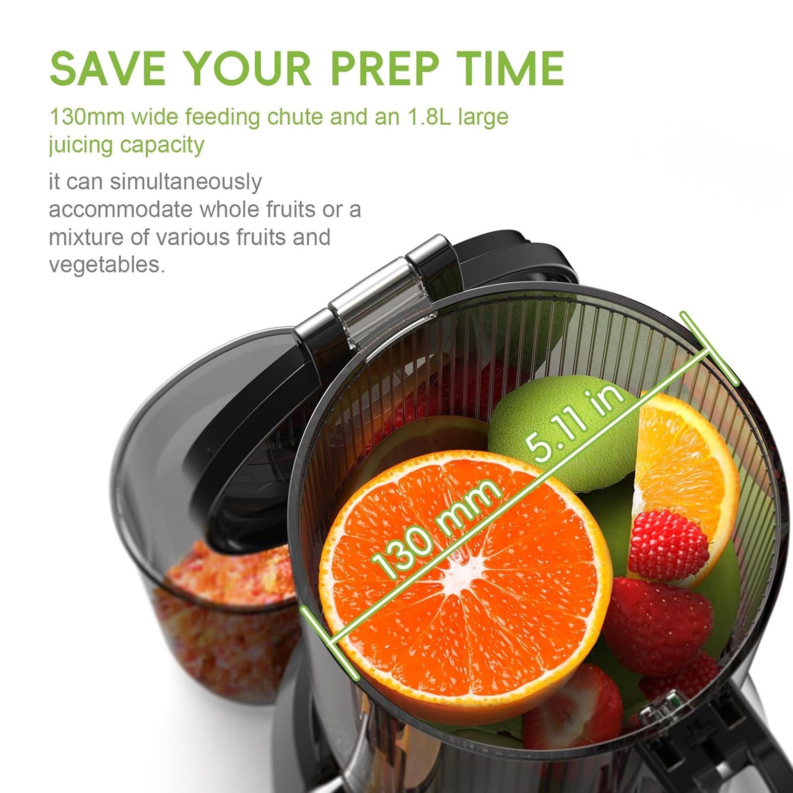 JoyDrinko 130mm Wide Chute Cold Press Juicer - 90% Juice Yield