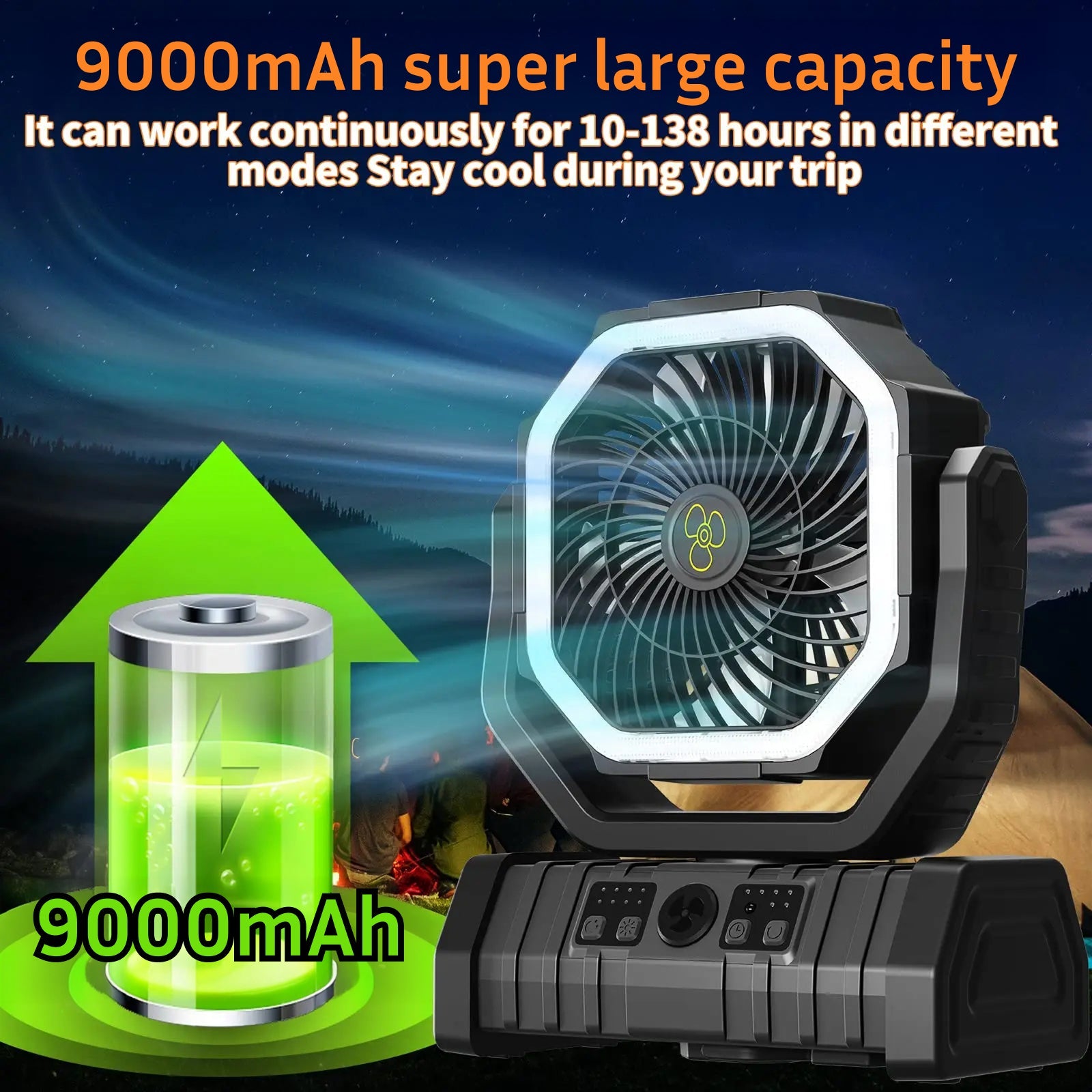 JoyWica Camping Fan 9000mAh Power Bank LED Lantern