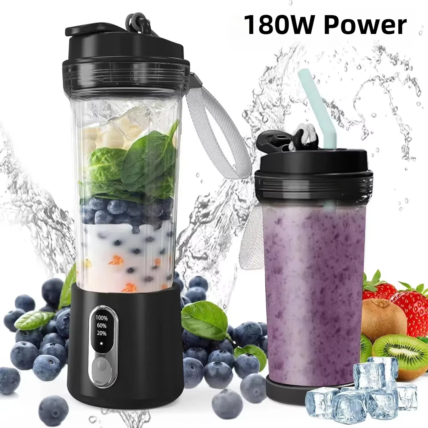 JucySpin Portable Rechargeable 180W Smoothie Blender
