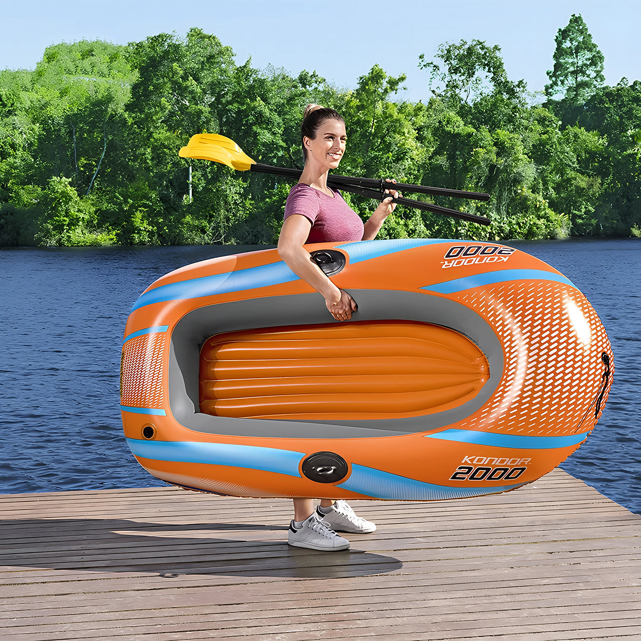 KayixMax Inflatable Kayak Heavy-Duty PVC 8-Min Rapid Inflation with Pump and Paddles