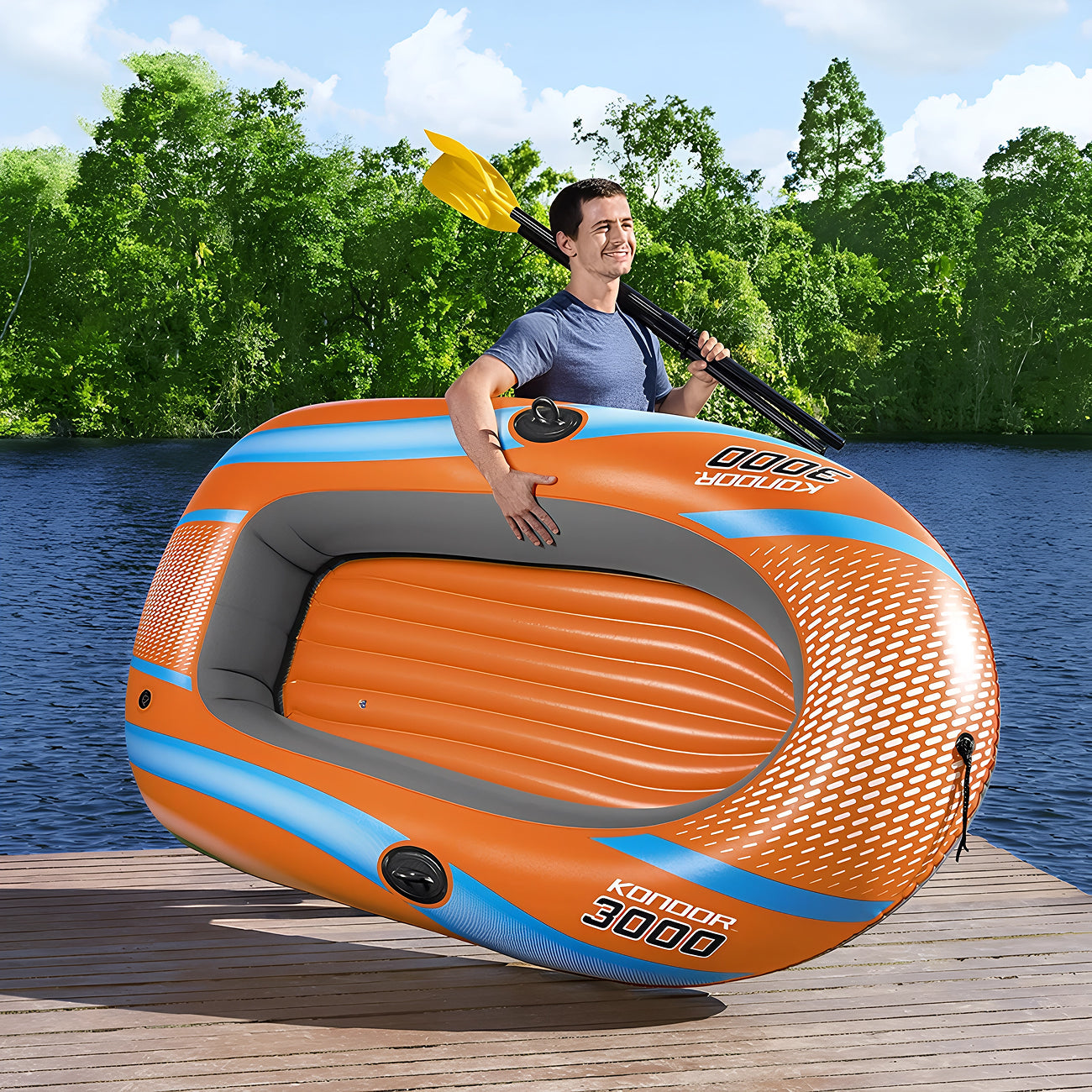 KayixMax Inflatable Kayak Heavy-Duty PVC 8-Min Rapid Inflation with Pump and Paddles