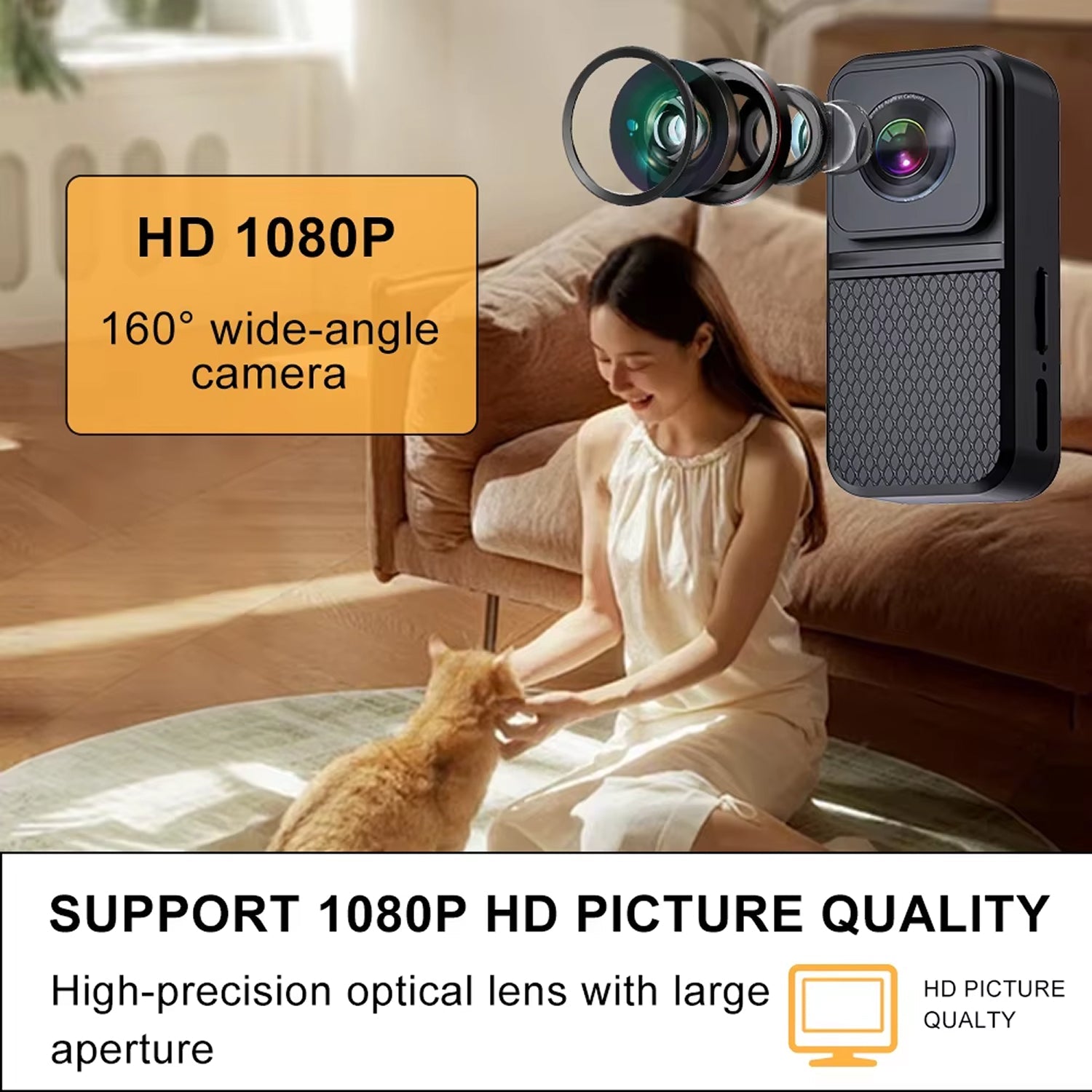 KITTITREK 1080P HD Pet Camera with 160 Wide-Angle Lens
