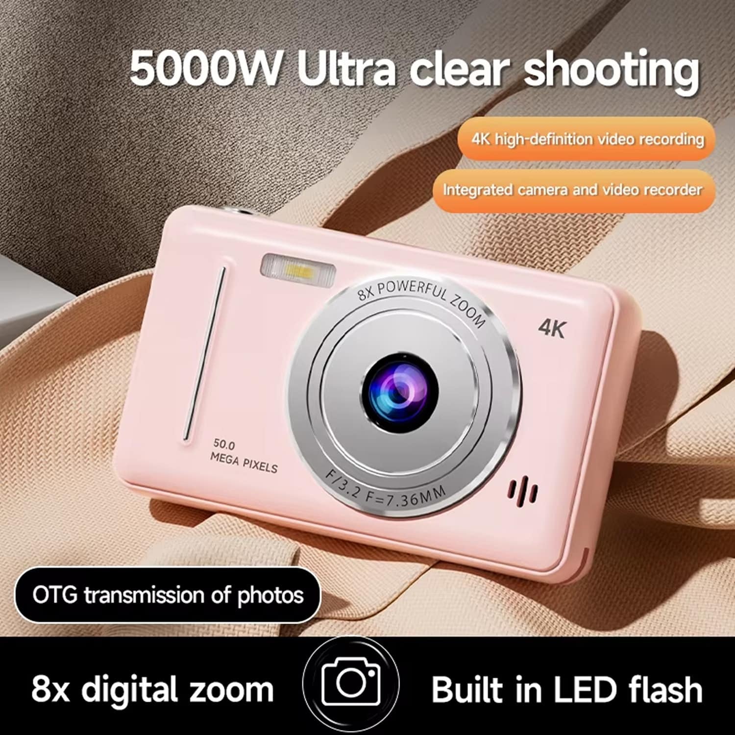 KivixCam Kids Digital Camera 50MP 4K Video Retro CCD Selfie Cam with 256GB Support