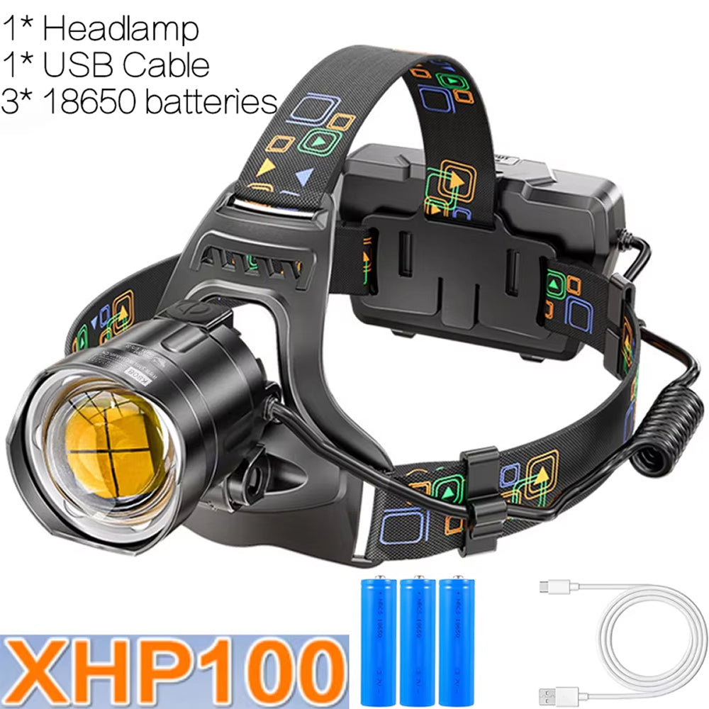 LamiTraxi Trail Running Headlamp 2500m Long-Range P100 LED IPX6 Zoomable Power Bank