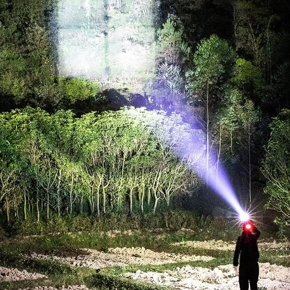 LamiTraxi Trail Running Headlamp 2500m Long-Range P100 LED IPX6 Zoomable Power Bank