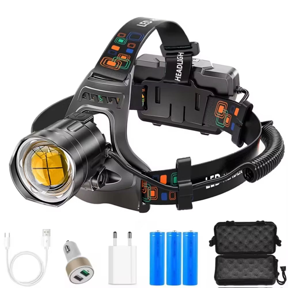 LamiTraxi Trail Running Headlamp 2500m Long-Range P100 LED IPX6 Zoomable Power Bank