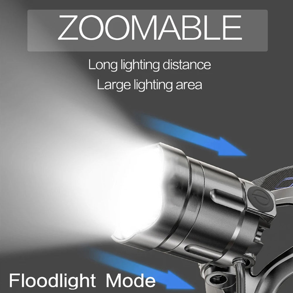 LamiTraxi Trail Running Headlamp 2500m Long-Range P100 LED IPX6 Zoomable Power Bank