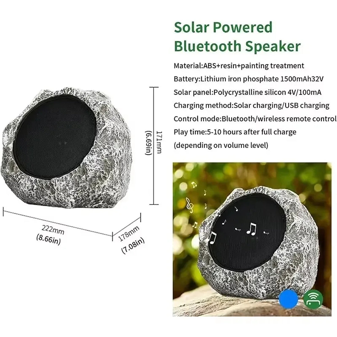 LarnClis Solar Powered Waterproof Rock Speaker