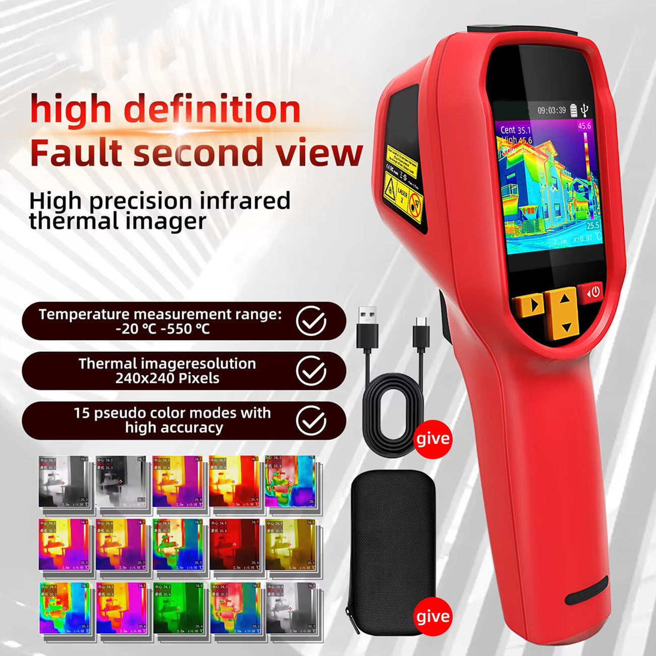 LensFlaro Thermal Imaging Camera 240x240 Resolution with -20°C to 550°C Range, 15 Color Modes and 4GB Storage