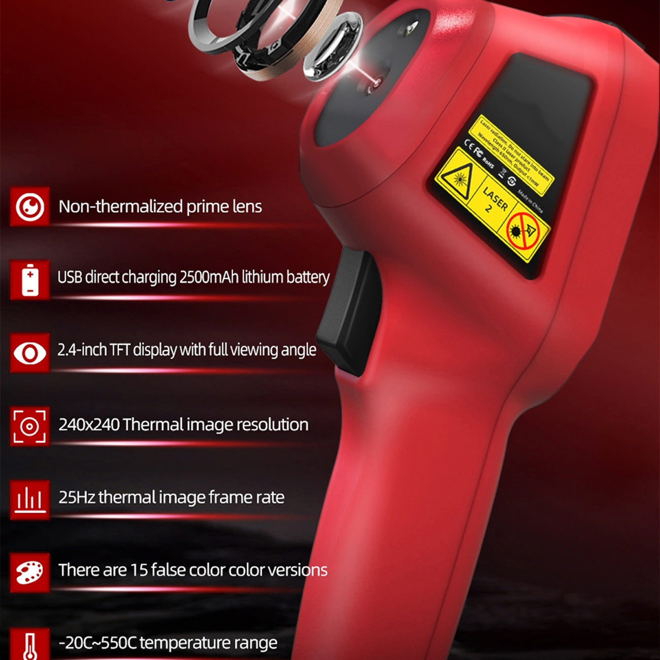 LensFlaro Thermal Imaging Camera 240x240 Resolution with -20°C to 550°C Range, 15 Color Modes and 4GB Storage
