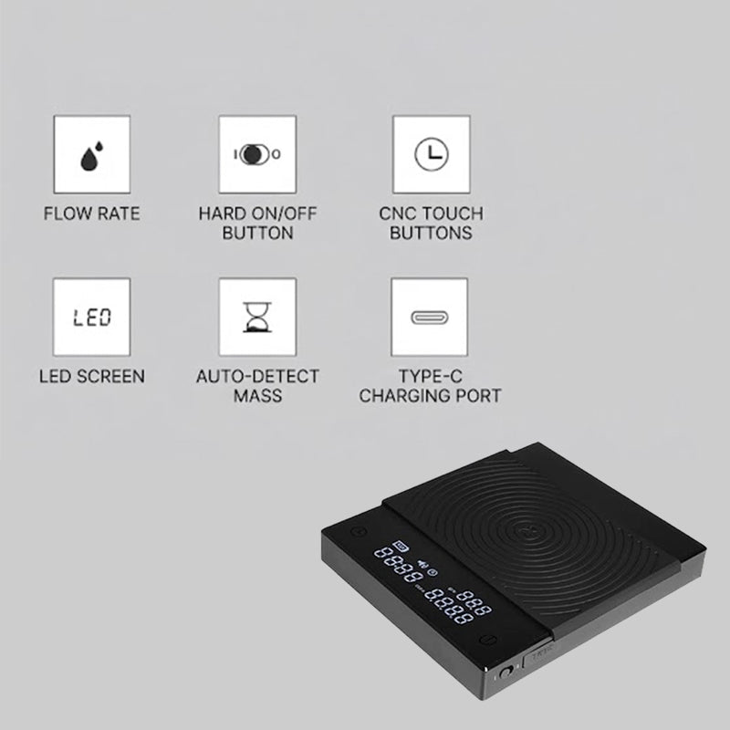 LiGramix Black Mirror Digital Coffee Scale with Timer
