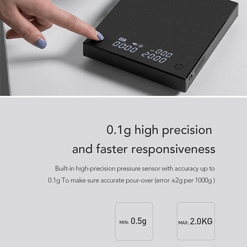 LiGramix Black Mirror Digital Coffee Scale with Timer