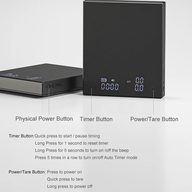 LiGramix Black Mirror Digital Coffee Scale with Timer