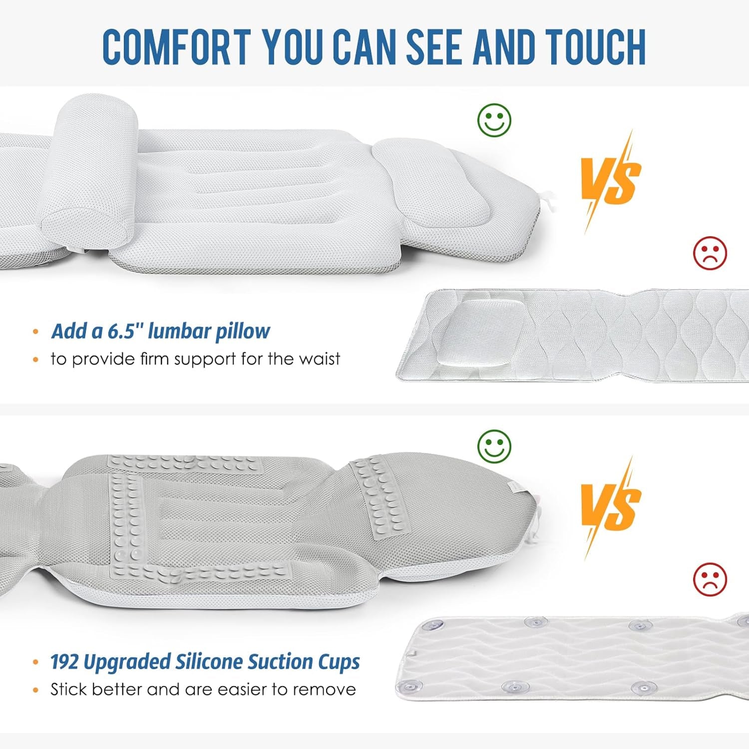 LimiJaxi Full Body Bath Pillow Mat with 192 Suction Cups, 5D Air Mesh, and Lumbar Support