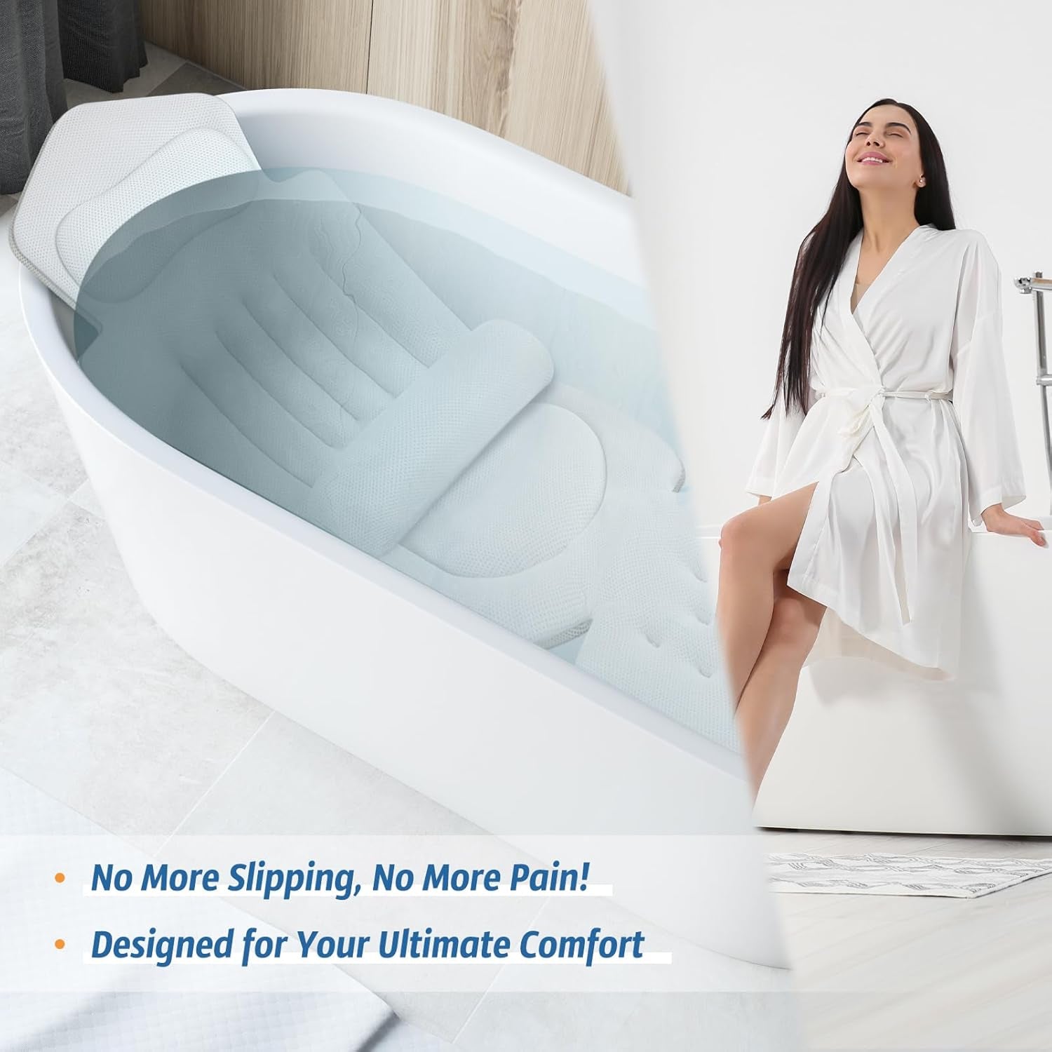 LimiJaxi Full Body Bath Pillow Mat with 192 Suction Cups, 5D Air Mesh, and Lumbar Support