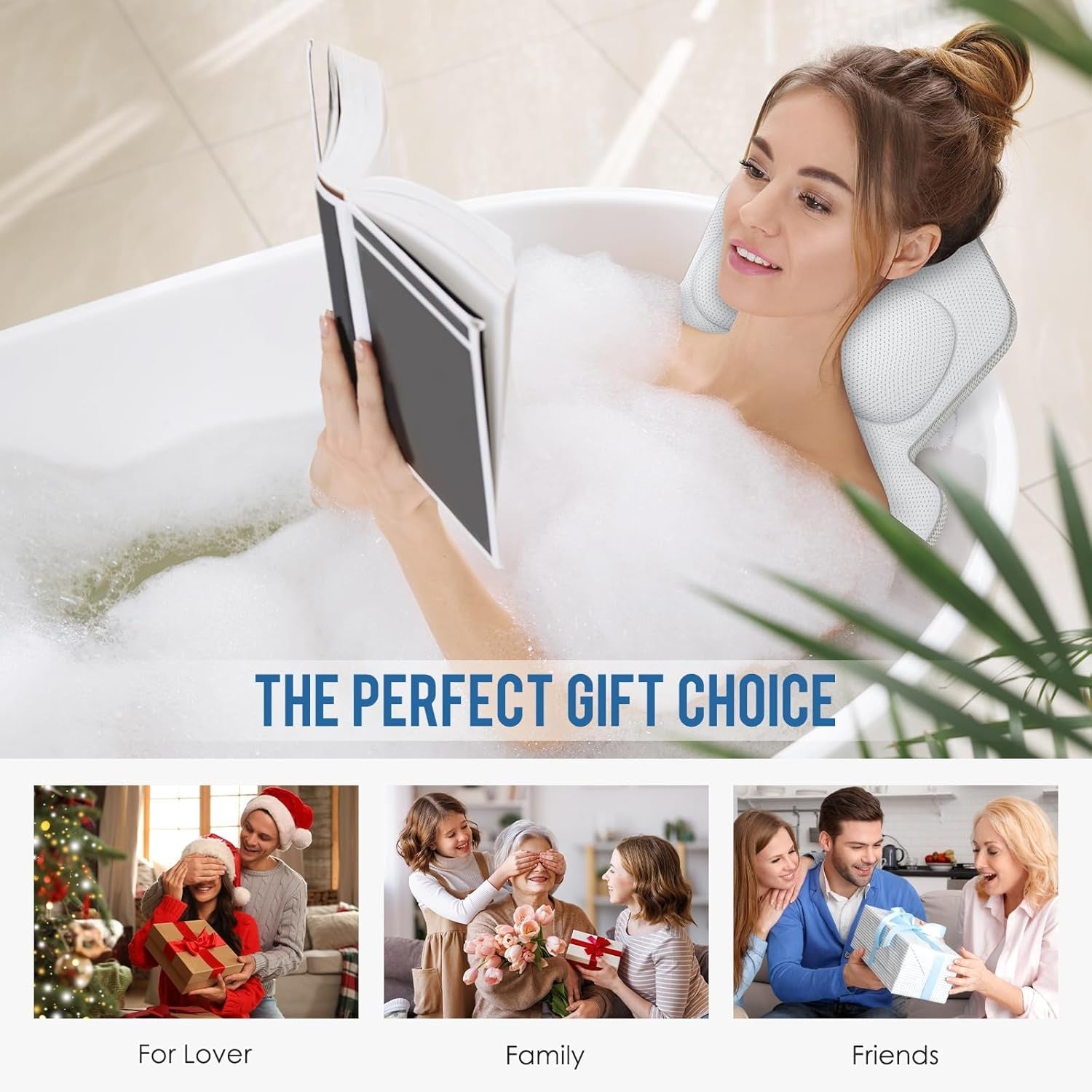 LimiJaxi Full Body Bath Pillow Mat with 192 Suction Cups, 5D Air Mesh, and Lumbar Support