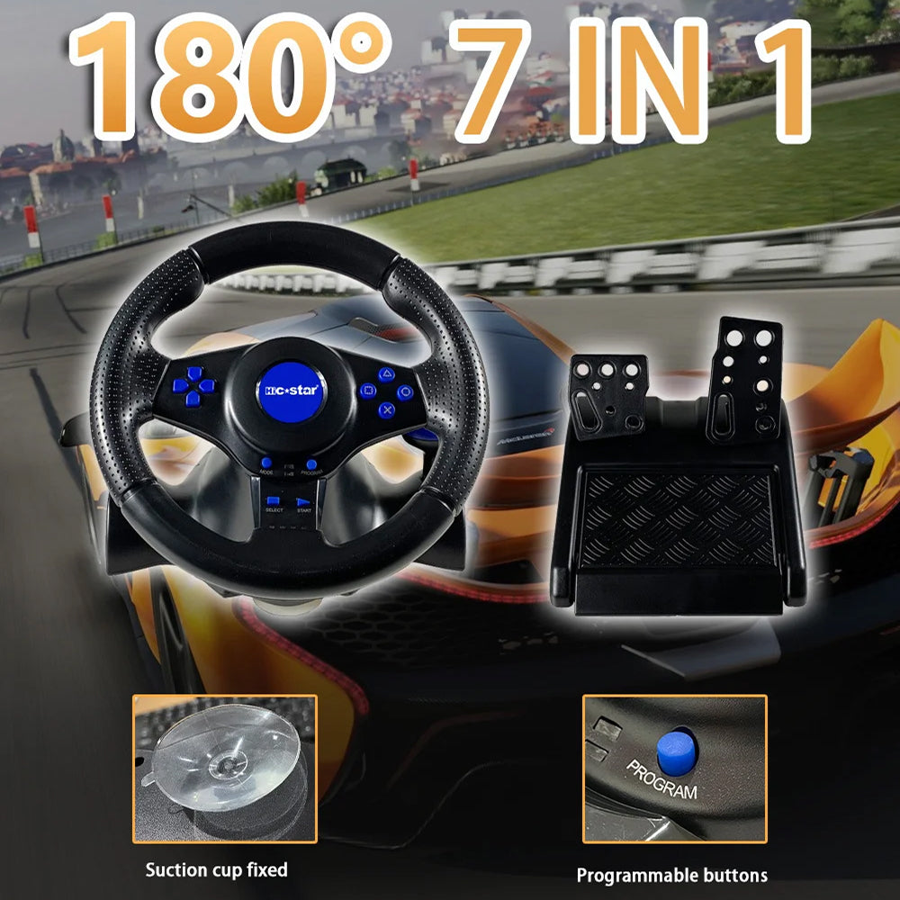 LiroSpio Gaming Steering Wheel 7-in-1 Universal Racing Wheel with Linear Pedals