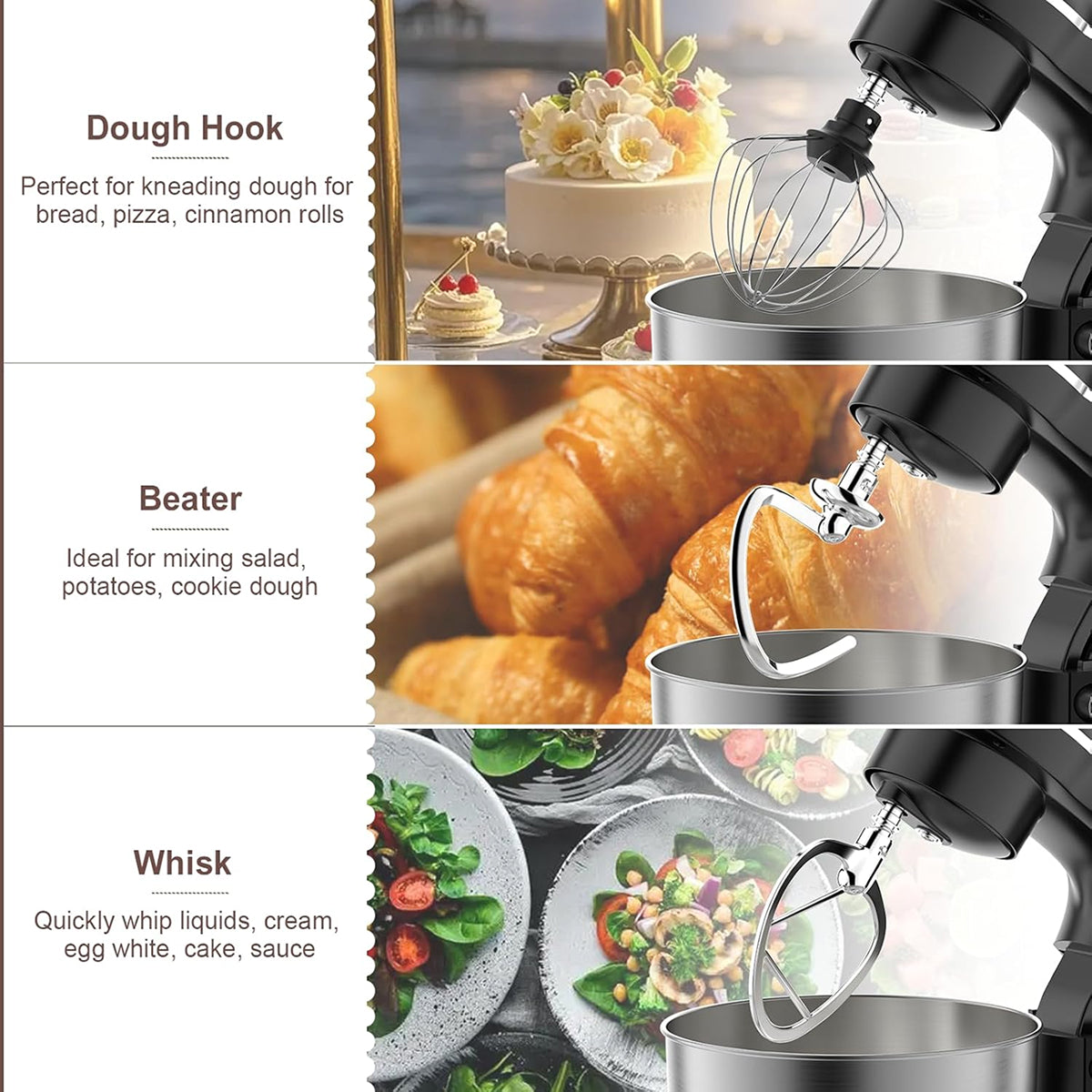 LoenVint 1500W Stand Mixer with 6QT Stainless Steel Bowl