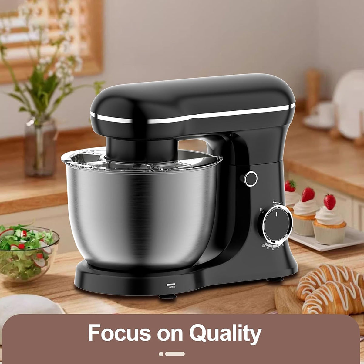 LoenVint 1500W Stand Mixer with 6QT Stainless Steel Bowl