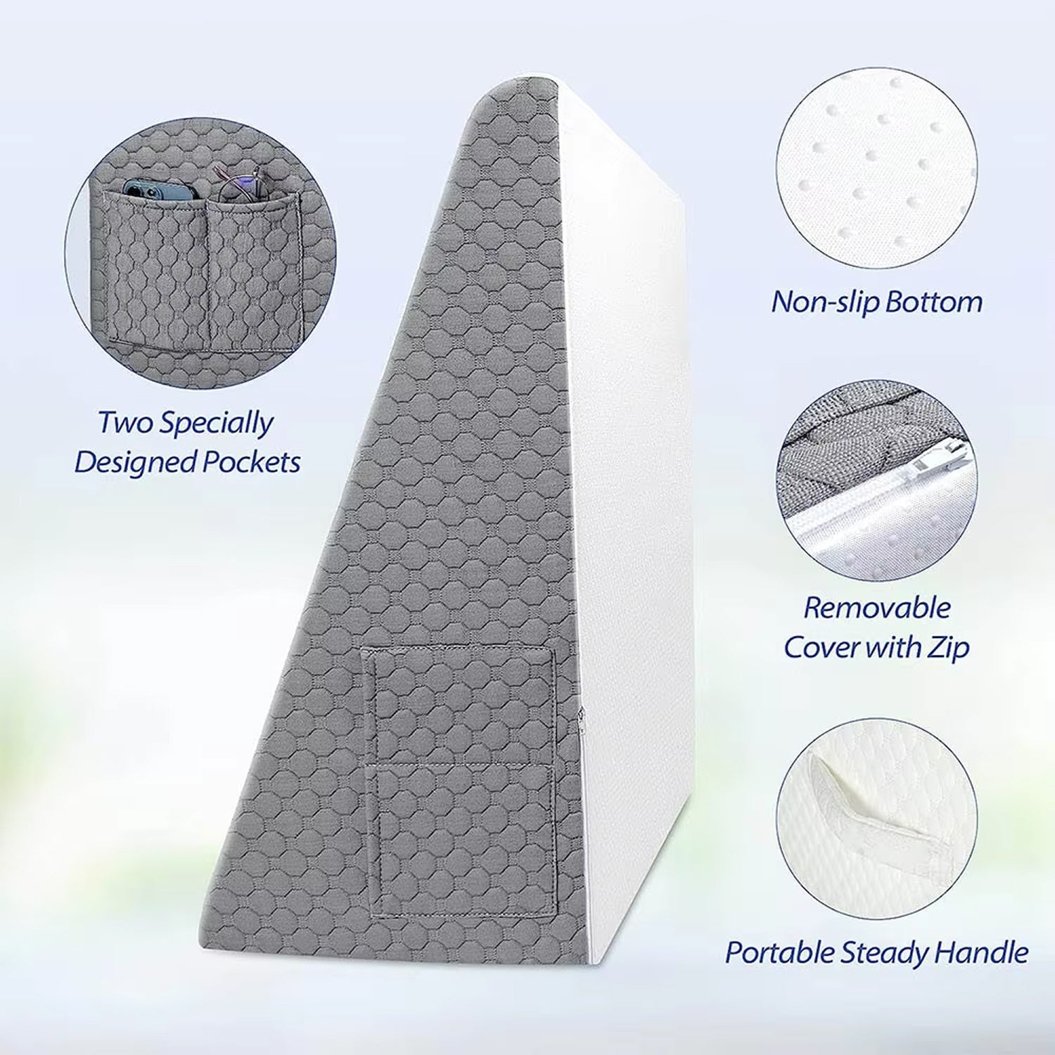 LeanHavi 4-in-1 Orthopedic Wedge Pillow with Dual-Layer Memory Foam, Breathable Quilted Cover and Integrated Storage Pockets