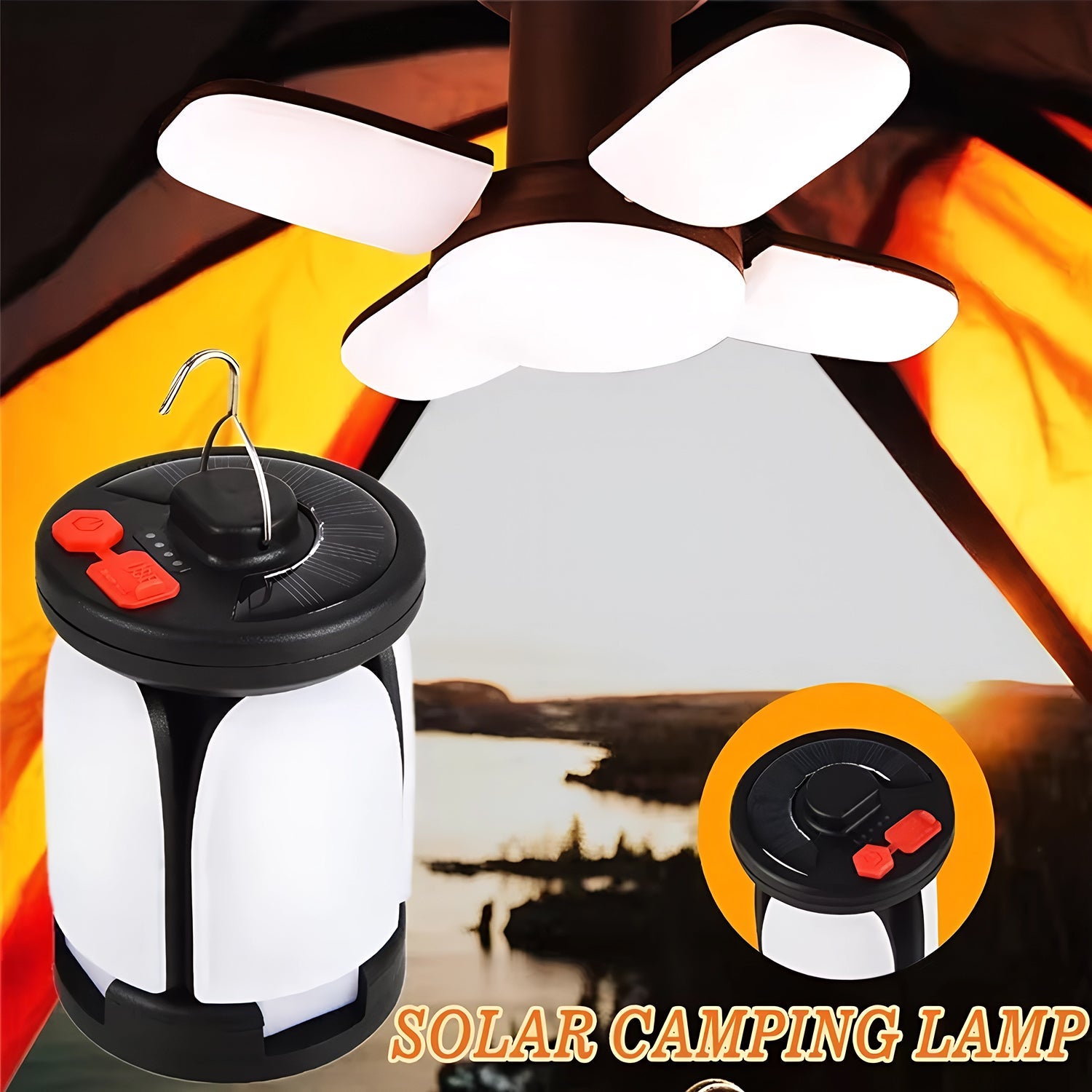 LomiFors Solar & USB Rechargeable Emergency Camping Lantern with Power Bank